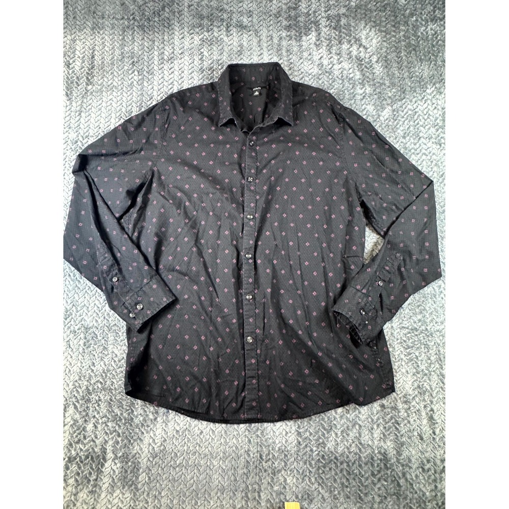 Alfani Dress‎ Shirt Mens XL Black Cotton Geometric Button Up Business Formal